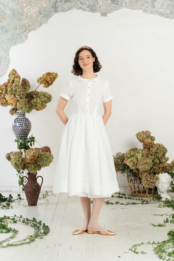 RUSTIC WEDDING DRESS | Linen Wedding Reception Dress, Midi Bridal Shower  Dress, Second Wedding Dress, Engagement Party Dress, Classic Dress - Etsy  Ireland