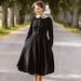 VICTORIAN STYLE DRESS | Embroidered Collar Dress, Flax Clothing, Casual Black Dress, Long Sleeves, Meadow, Sondeflor