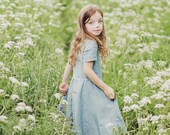 Linen Dress, Princess Girl Dress, Turquoise Dress, Summer Girl Dress, Kids Fashion, Handmade Girl Dress, Children Clothing, Birthday Dress