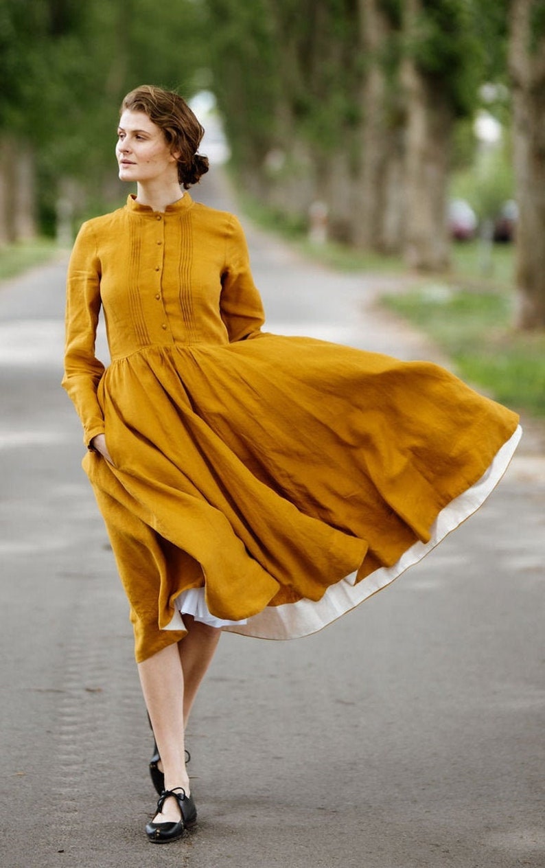 mustard yellow long sleeve dress