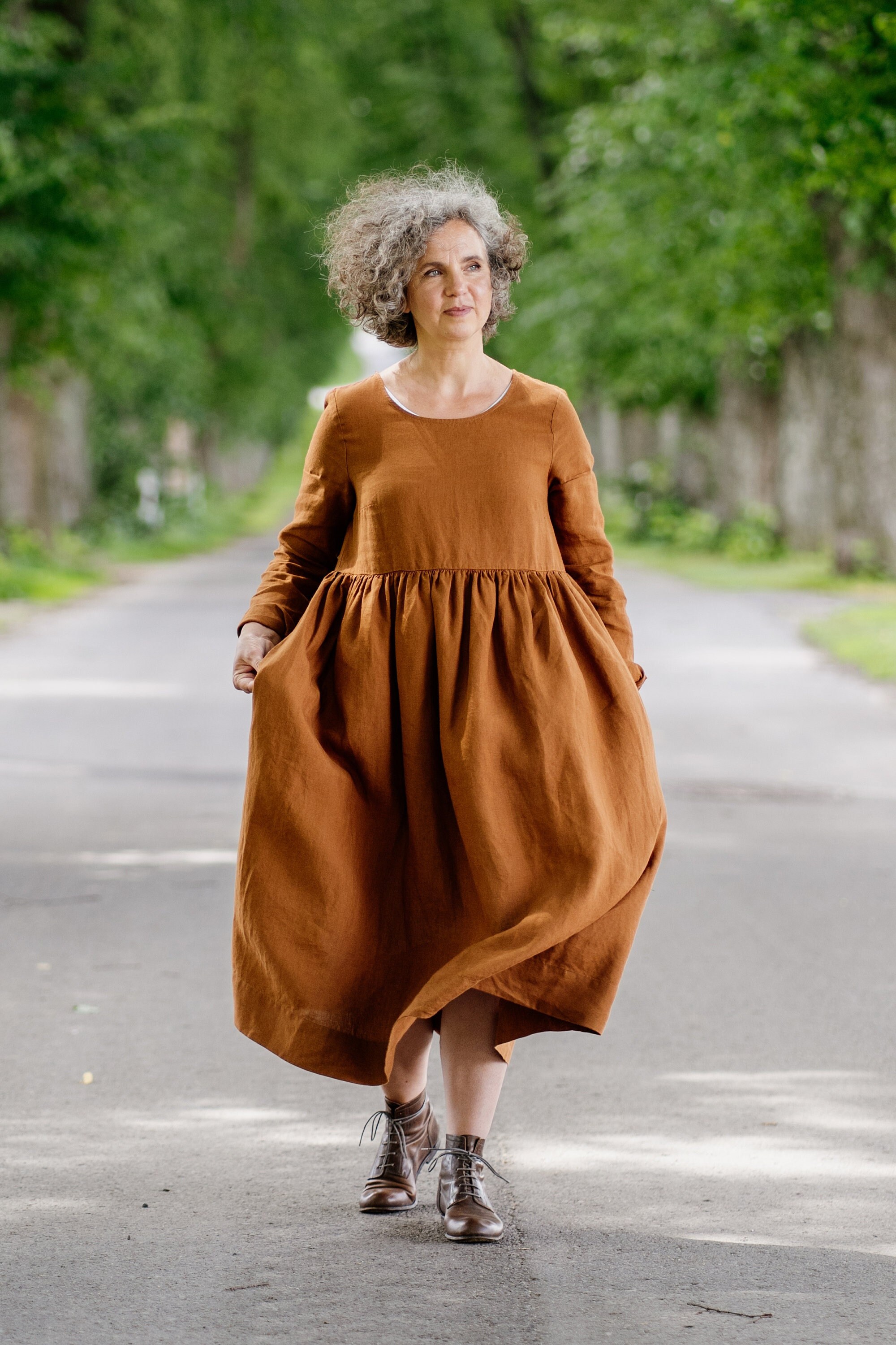 BROWN SMOCK DRESS Linen Clothing Oversize Dress Loose - Etsy Canada