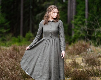 TWILL LINEN DRESS Mid Century Modern Dress, Medieval Dresses