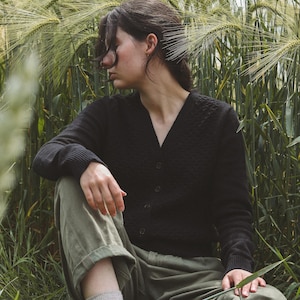 KNIT BLACK CARDIGAN |  Womens Cotton Cardigan, Linen Cardigan, V Neck Sweater, Elegant Cardigan, Cropped Cardigan, Black Cardsigan
