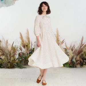 MID CENTURY MODERN | Cottagecore Dress, Wedding Guest Dress, Mother Of The Bride Dress, Linen Dress, Puff Sleeve Dress, Jasmine Dress