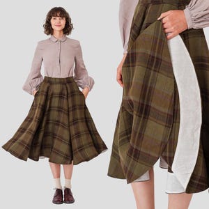 KLASSIEKE GERUITE ROK | Rok eiken tartan, formele rok, linnen rok keperstof, lentestijl, dameskleding, speciale gelegenheden, rok in retrostijl, lentestijl