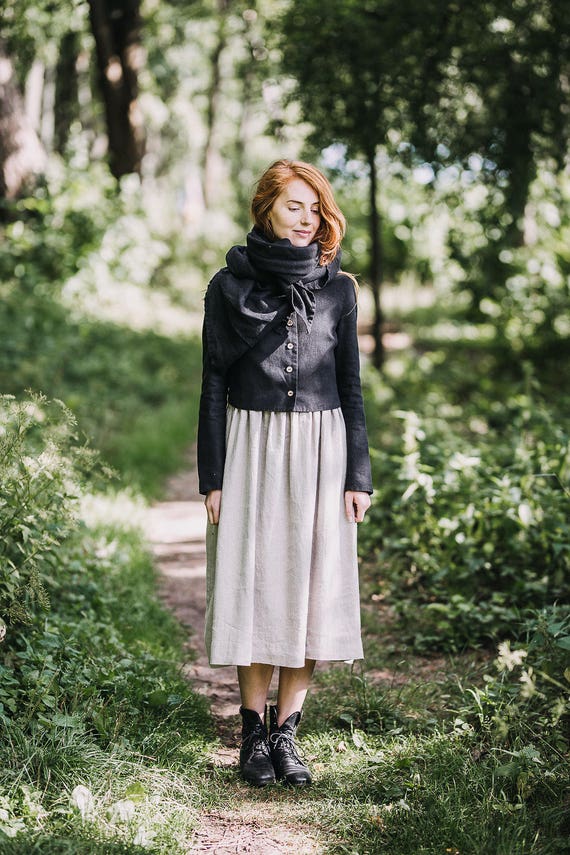 Bufandas Negras Bufandas De Mantones De Lino - Etsy España