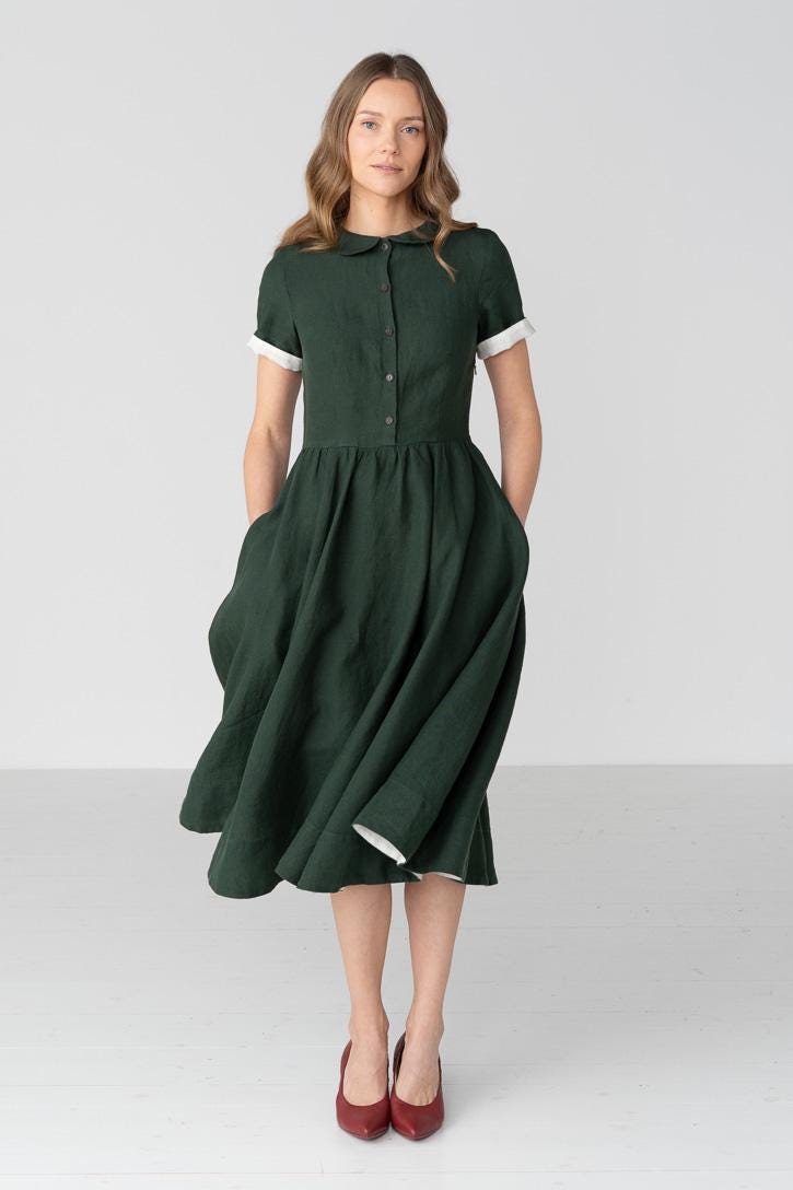 green dress peter pan collar Vintage Peter Pan collar dress