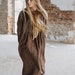 AUTUMN SMOCK DRESS | Linen Clothing, Maxi Tiered Dress with Sleeves, Dress with Pockets, Dark Rust Color, Brown Checkers