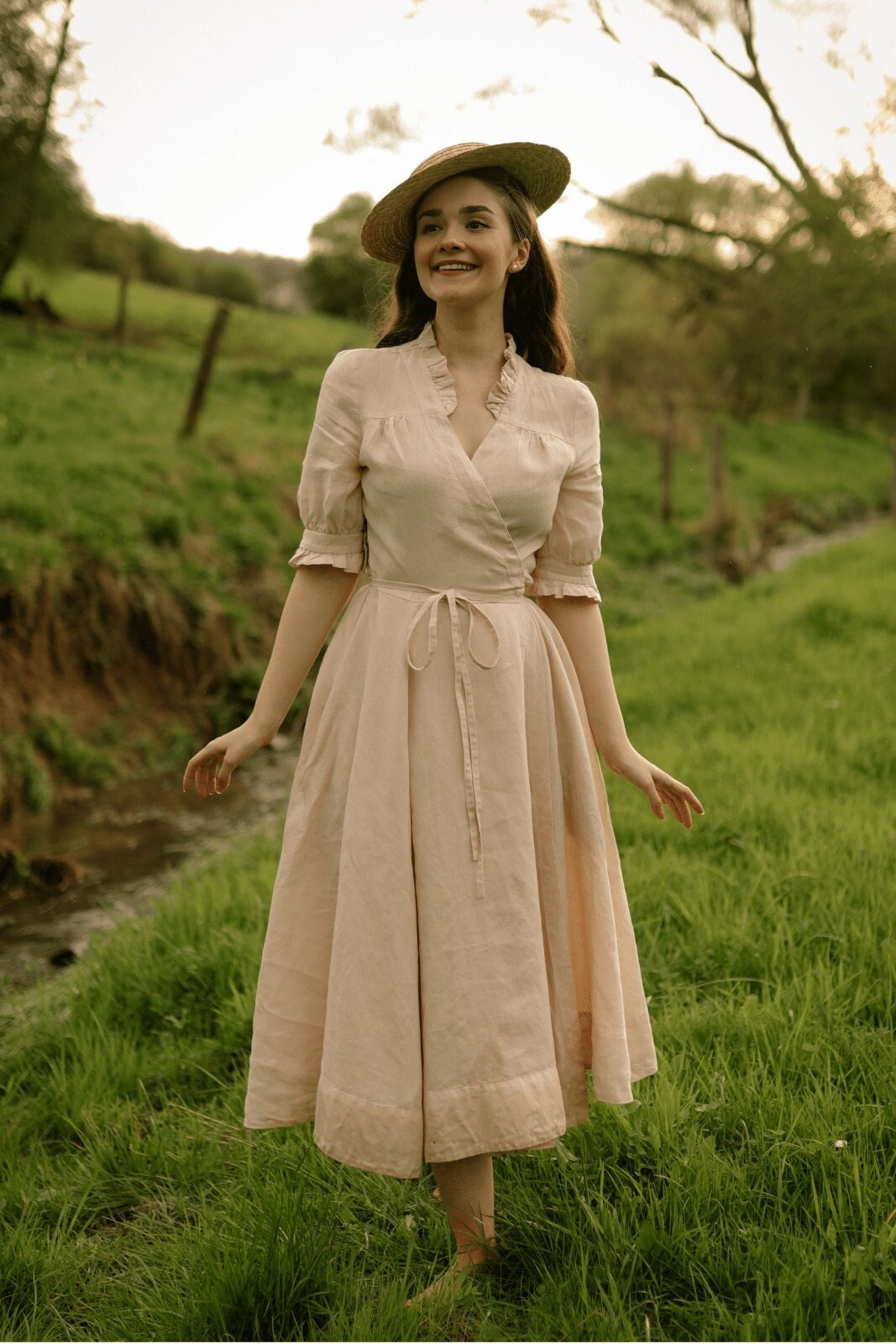 SondeflorShop White Linen Dress Victorian Dress Old Money Style Dress Retro Womens Clothing Fall Style Regency Dress Renaissance Dress Darcy