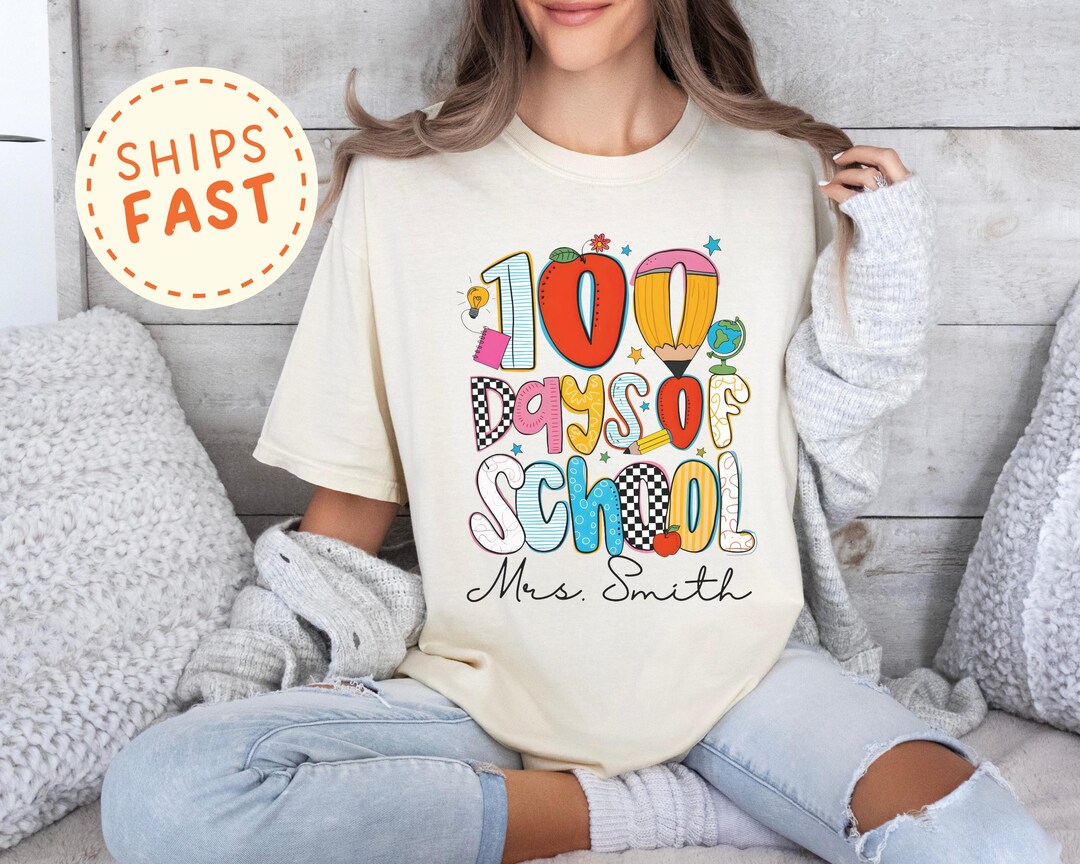 Custom 100 Days of School Teacher Shirt, Personalized 100th Day Outfit ...