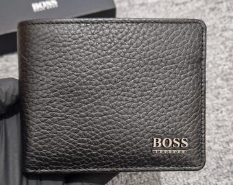 Hugo Boss Moneme Leather Wallet & Coin Holder Set | Black Bifold, Luxury Gift Box