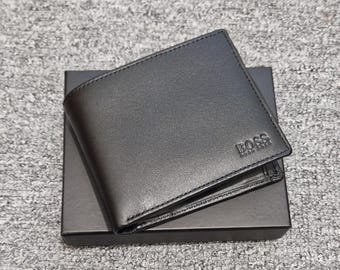 Hugo Boss Asolo Leather Wallet Coin Pocket Gift Set | Black Bifold, Luxury Gift Box