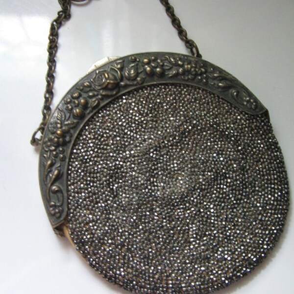 ANTIQUE BEADED CHATELAINE Purse Cut Steel Edwardian Purse