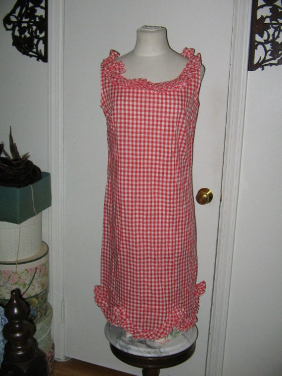 VINTAGE RED GINGHAM 1960's Red Check Mod Shift