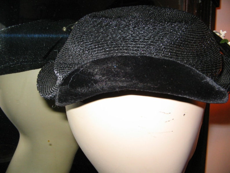 VINTAGE OPPENHEIM COLLINS Navy Blue Straw Hat 1950/'s