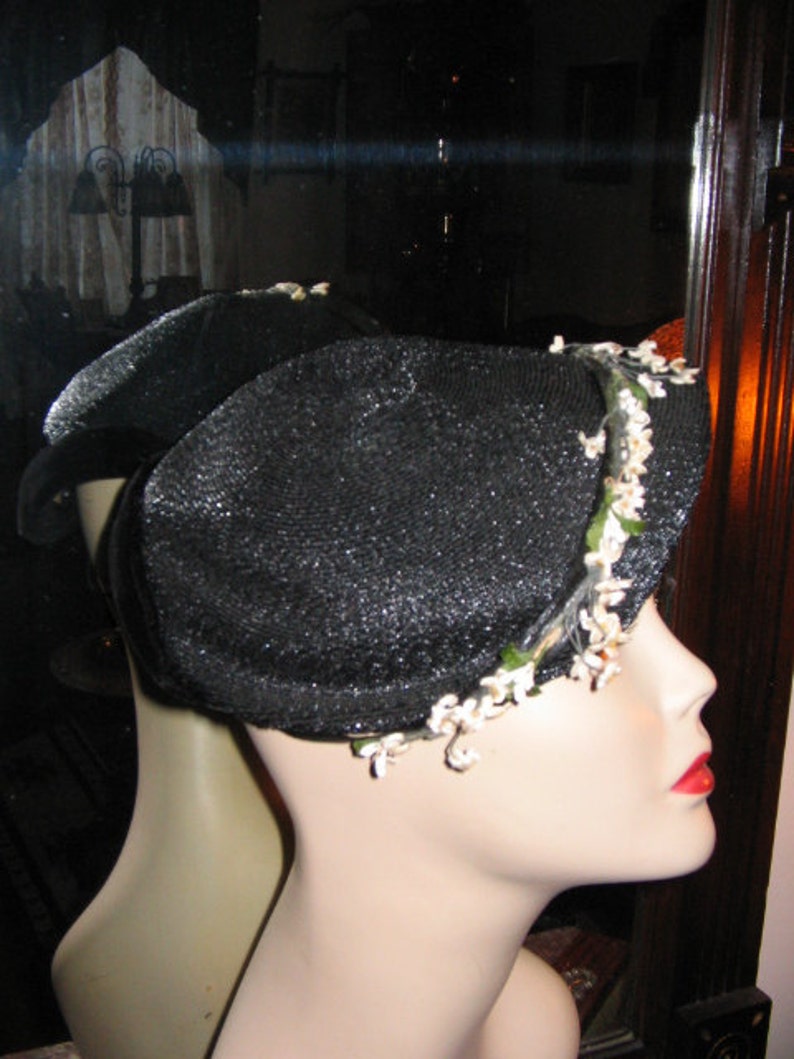 VINTAGE OPPENHEIM COLLINS Navy Blue Straw Hat 1950/'s