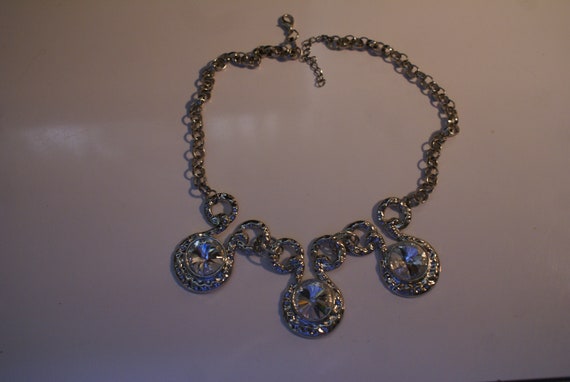 HUGE ETRUSCAN ROMAN Rhinestone Bib Necklace Chunky