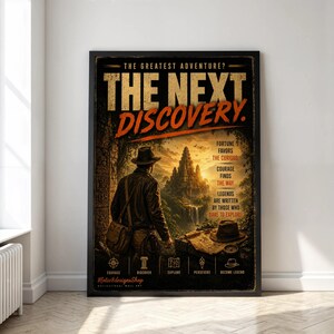 The Next Discovery Motivational Poster | Adventure Explorer Wall Art | Vintage Inspirational Decor