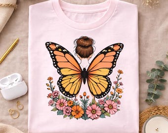 Paquete de imágenes prediseñadas de mariposas de acuarela y flores PNG / Ilustraciones florales de mariposas / Fondo transparente / Descarga digital