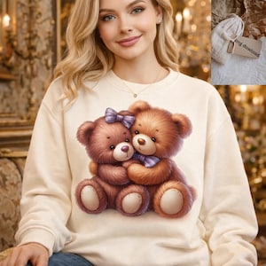 Schattige teddybeer Valentijn PNG/schattig teddybeer stel PNG/Luxe teddybeer PNG/preppy liefde sublimatie, hart Clipart digitale download