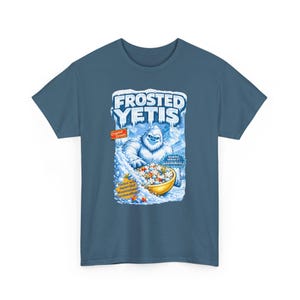 Frosted Yetis, Funny Cryptid Cereals T-Shirt, Bigfoot Graphic Tee, Monster Lover Gift, Cryptozoology Shirt, Retro Cereal Parody