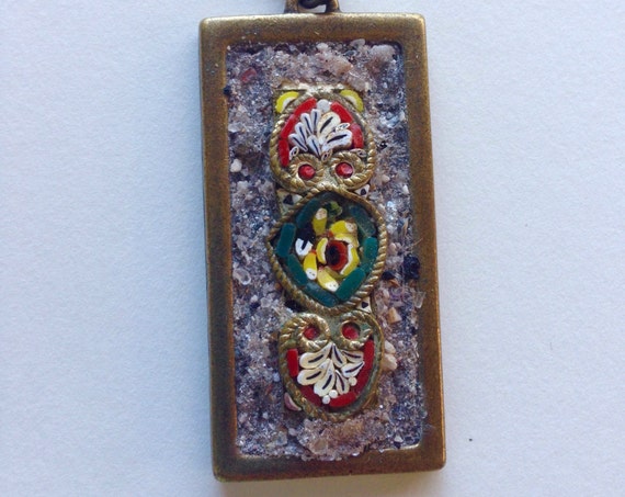 READY TO SHIP-Vintage Italian Micro-Mosaic Art Pendant-Shabby Chic-Classic-Old World Jewelry-Salvaged-RePurposed Wearable Art-Wearable Histo