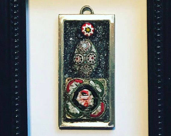 READY TO SHIP-Vintage Italian Micro-Mosaic Art Pendant Necklace-Silver & Bronze-Antique Rose-Starburst-Shabby Chic Jewelry