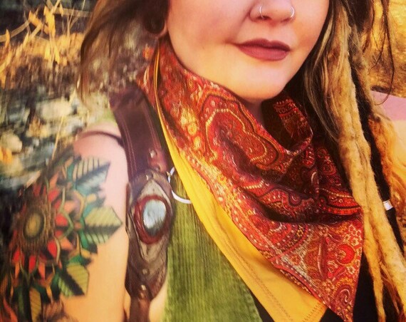 MADE TO ORDER-Vintage Butterscotch Paisley Print Snapback Bandana-Triple Stitched-Antique Bronze Hardware-Artist Favorite