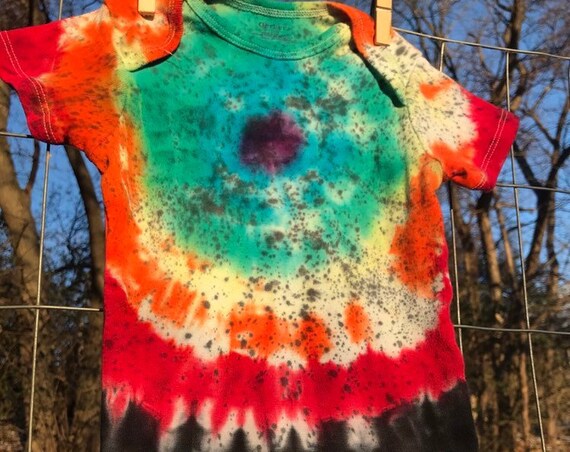 READY to SHIP-Splatter Rainbow-Tie Dyed Baby Onesie-Size 24 Months-Hand Dyed-Top Of The Line Pigments-Ready To Wear-Baby Shower-Hippie Baby