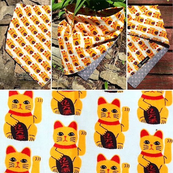NEW-Ready To Ship-Maneki Neko-Good Luck Bandana-Double Snap-Unisex Snapback Bandana Scarf