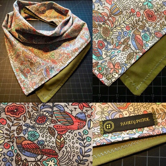 READY TO SHIP-Periwinkle & Sage Handmade Folk Art Bandana-Snapback Bandana-Scarf-Cotton-Unisex