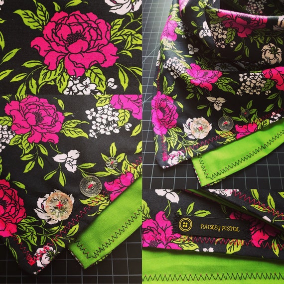 READY TO SHIP-One Of A Kind-Prudence Peony Vintage Bandana-Handmade Scarf Bandana-Pinup Inspired-Retro Floral-Vintage Acrylic Buttons