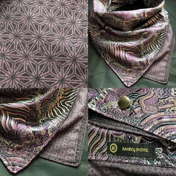 NEW DESIGN-Made To Order-Royal Purple Deluxe Bandana Scarf-Imported Metallic Satin Brocade Fabric-Hemp Leaf-Asanoha-Unisex Neckware