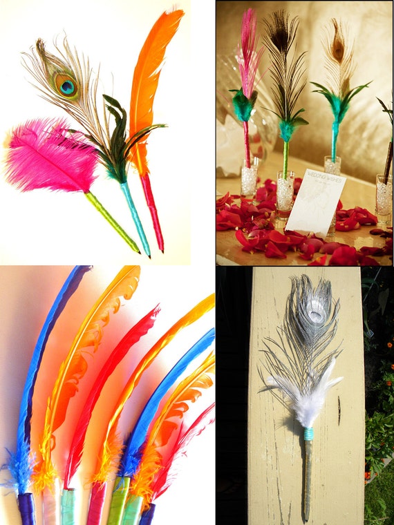 Set of 3 Custom Feather Pens Wedding Book Signing Pens with Cruelty-Free Feathers