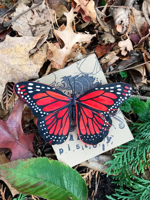 Medium Orange Monarch Butterfly Feather Hair Clip