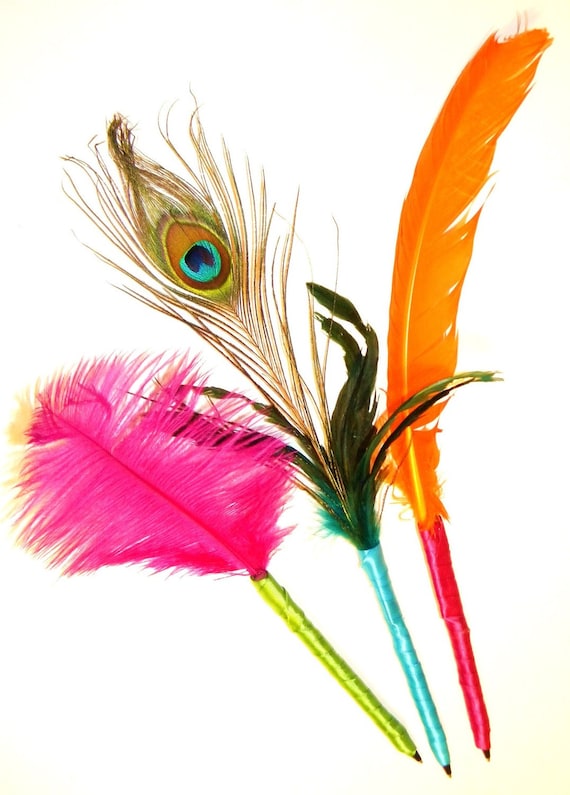 Set of 3 Custom Feather Pens Wedding Book Signing Pens with Cruelty-Free Feathers