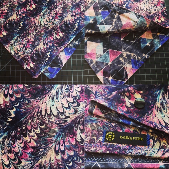 READY TO SHIP-Geometric Galaxy-Psychedelic Oil Slick-Handmade Bandana-Snapback Unisex Bandana Scarf