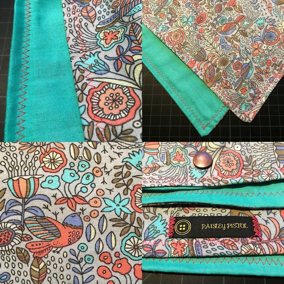 READY TO SHIP-Periwinkle & Seafoam Green-Handmade Folk Art Bandana-Snapback Bandana-Scarf-Cotton-Unisex