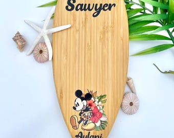 Personalized Bamboo Surfboard for Aulani Character Signatures, Hula Mickey Design
