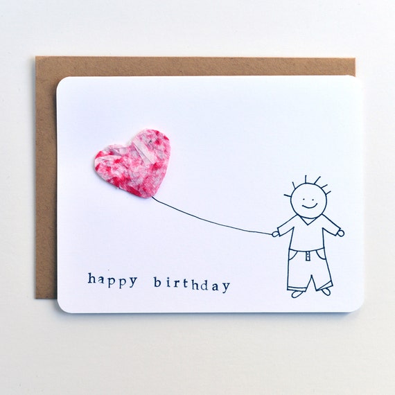 Happy Birthday Card Boy With A Heart Balloon Etsy