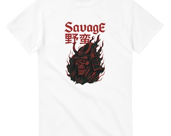 Camiseta samurái con motivo japonés: guerrero japonés, arte japonés, camiseta samurái salvaje con texto en japonés, unisex, de algodón grueso.
