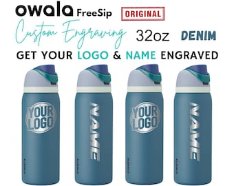 Personalisierte Owala 32 Unzen Denim Gravur Personalisierte authentische FreeSip Wasserflasche: Laser gravierte 24 Unzen Owala mit Namen oder Geburtsblume.