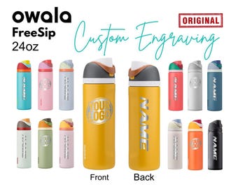 Botellas de agua Owala FreeSip de 24 oz grabadas con láser / Botella auténtica personalizada con nombre Owala, ideal para estudiantes universitarios y escolares