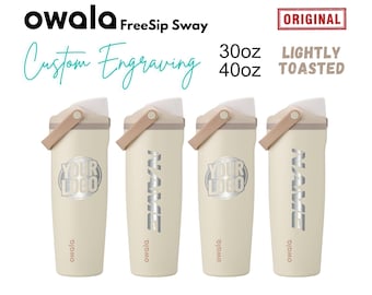 30,40 oz Owala licht geroosterde kleur freesip waterflessen, lasergegraveerde owala, fles Owala-naam, fles Owala-logo, gravure smederij