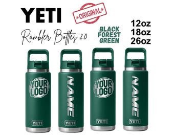 Yeti 2.0 Personalized Black Frost Green Color Rambler Bottle | Laser Engraved Yeti Name Bottle, Yeti Logo Bottle, Valentine Gift