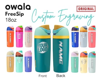 Garrafa de água Owala Freesip de 473ml | Garrafa gravada a laser para seus filhos | Garrafa personalizada de aço inoxidável, o melhor presente para crianças, garrafa escolar