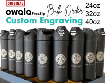Botella de agua Owala Freesip en grandes cantidades, botella personalizada con nombre y logotipo, botella de acero inoxidable grabada con láser para miembros de la empresa.