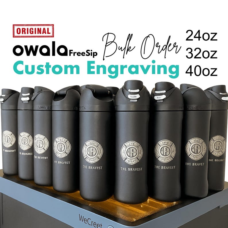 Bulk Quantity Owala Freesip Water Bottle, Personalized Name & Logo Bottle, Laser Engraved Stainless Steel Bottle for Company members