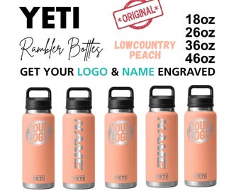 Yeti Lowcountry Peach Color Rambler Bottle | Laser Engraved Yeti Name Bottle, Yeti Logo Bottle, Valentine Gift, Engraving Forge