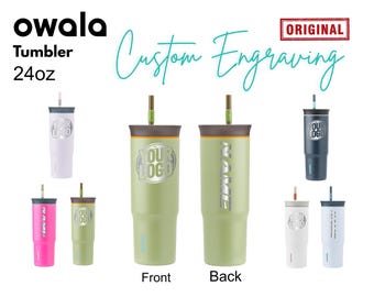 24oz gepersonaliseerde Owala-beker| Lasergegraveerde roestvrijstalen beker voor op reis | Geïsoleerde beker met morsbestendig deksel en rietje